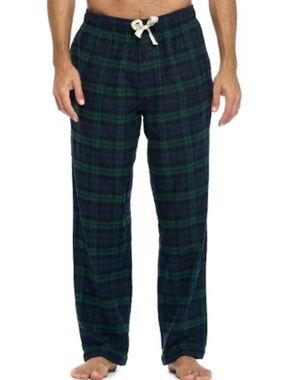Ashford & Brooks flannel pants Green Navy Plaid Lounge Pants pockets